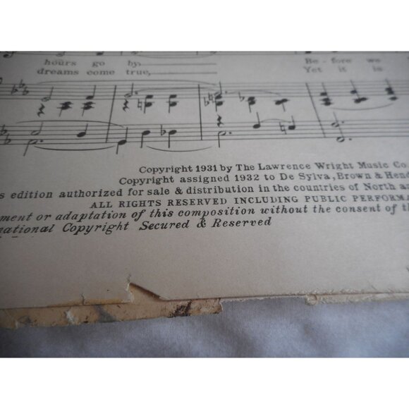 Vtg Sheet Music Piano Ukulele Kiss me Goodnight Play or Frame 1932 - Picture 3 of 4